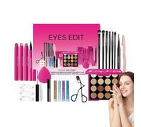 Maquillaje para principiantes, maquillaje - - Set de maquillaje de ojos de niñas,Máscara, paleta de sombras de ojos, pestaña rizado, plantilla de sello de cejas, cepillo de sombras de ojos y más
