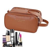 maquillaje para viajeros y mujeres | maquillaje | Bolsa organizadora maquillaje impermeable con asa, bolsa viaje gran capacidad, accesorios viaje marrón, 1
