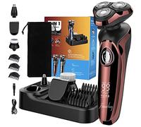 Máquina Afeitar Hombre 5 En 1, Afeitadora eléctrica para uso en seco y húmedo para hombres, Afeitadora Cabeza Recortadora de Barba - 99 min de afeitado, Funda de viaje, Base de carga