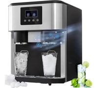 Máquina automática de cubitos de hielo con dispensador de agua, 16 cubitos de hielo en 9 minutos, panel táctil LCD, ideal para té helado, café, cocina y bar, produce 15 kg en 24 horas