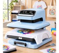 Máquina automática de prensado en caliente de 1500W, presión ajustable | Con pantalla inteligente de 60°, rango de temperatura de 104-410°F, configuración de tiempo de 0-999 s(Blue)