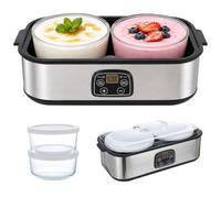 Máquina automática de yogur, 2 L, temperatura ajustable y temporizador, yogurtera con 2 vasos, yogurtera para yogur griego, queso, natto, vino de arroz (plata 2L)