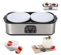 Máquina automática de yogur, 2 L, temperatura ajustable y temporizador, yogurtera eléctrica con indicador LED y 2 recipientes de cristal, ideal para la preparación de yogur orgánico, productos lácteos