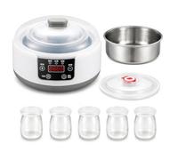 Máquina automática de yogur, máquina de fermentación de 1,2 L con 5 tarros | Temporizador de 12 horas, pantalla LED, calefacción a temperatura constante y forro de acero inoxidable 304 para una