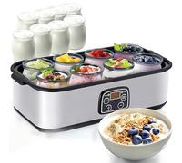 Máquina automática de yogurt con 8 tarros de vidrio, máquina digital de probióticos con control de temperatura ajustable, pantalla LCD, acero inoxidable, sin BPA