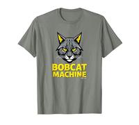 Máquina Bobcat - Feroz Arte Gráfico Felino Camiseta, Hombre, Verde Militar Jaspeado, 3XL