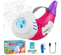 Maquina Burbujas 2 en 1 Automática con Forma de Trompeta/Soplado, Ideal para Juegos al Aire Libre para Niños, Juguetes de Verano, Regalos de Cumpleaños (Rosa)