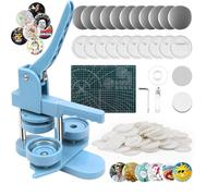 Maquina Chapas 58mm, Maquina Hacer Chapas con 100 Accesorios & Cortador Circular & Tapete de Corte, Maquina de Chapas para Hacer Botones, Maquina de Hacer Chapas, Máquina para Hacer Insignia, Azul