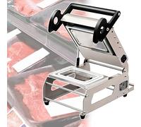 Máquina comercial de sellado de contenedores de alimentos, sellador manual de bandejas, reinicio por resorte, cuerpo de acero inoxidable, for embalaje de comida for llevar en restaurantes(14 * 14cm)