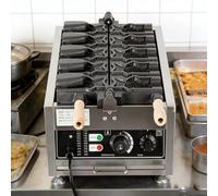 Máquina comercial for hacer gofres de pescado con boca abierta, plancha for gofres en forma de pez Taiyaki, revestimiento antiadherente, acero inoxidable, 3000 W