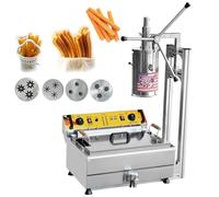 Máquina Comercial para Hacer Churros, Prensa Manual Española de Churros de 5L con 5 Boquillas, Freidora de Acero Inoxidable de 20L, para Restaurante, Café, Camión de Comida y Churros Caseros