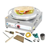 Máquina comercial para hacer crepes, plancha eléctrica antiadherente de 50 cm con espátula de madera y esparcidor de masa para la producción de panqueques a gas GLP.
