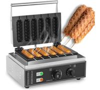 Máquina comercial para hacer gofres de 6 piezas, 1500 W, eléctrica, para hacer salchichas rebozadas y perritos calientes, electrodoméstico de cocina de acero inoxidable antiadherente.