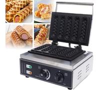 Máquina comercial para hacer gofres de perritos calientes, de 6 piezas, de acero inoxidable antiadherente, con temporizador y control de temperatura, ideal para bares de aperitivos. (5pcs)