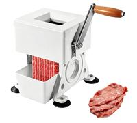 Máquina cortadora de carne de manivela, pequeña rebanadora de alimentos con caja de recepción ampliada, grosor de rebanada ajustable de 1,5 a 10 mm, hoja de acero inoxidable desmontable