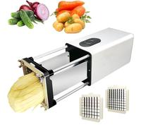 Máquina cortadora eléctrica de patatas fritas, cortador de patatas de acero inoxidable con cuchillas de 1/2 y 3/8 pulgadas, base antideslizante, deflector de seguridad para cortar verduras y frutas