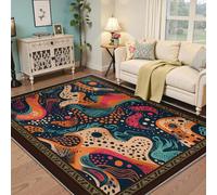 Máquina de alfombras psicodélica Abstracta Lavable, Ondas Vibrantes de Lunares y Formas fluidas Coloridas, Alfombra de Pelo bajo Antideslizante para el vestíbulo de Entrada 80x120cm