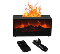 Máquina de aromaterapia de chimenea de llama 3D, difusor de aceite esencial de llama silenciosa, humidificador colorido con control remoto para el hogar (negro)