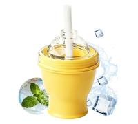 Máquina de bolas de hielo plegable, botella portátil a prueba de fugas, con popote y tapa de 15,9 cm, taza de hielo multifunción, diseño de viaje reutilizable mínimo, para bebidas frías, whisky, café