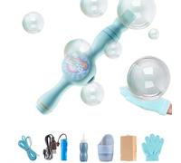 Máquina de burbujas de humo con efecto de niebla e iluminación colorida, juguete mágico para pistola de burbujas de jabón para niños, barra de burbujas elástica (azul único)