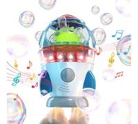 Máquina de burbujas eléctrica cohete con luz y música para niños | Gira 360°, más de 10000 burbujas por minuto, para bodas, cumpleaños, fiestas, regalos de Navidad a partir de 3 años