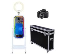 Máquina de cabina de fotos con espejo mágico con anillo de luz, pantalla táctil de 21.5 pulgadas, funda de vuelo de cabina de fotos, control de aplicación, luz RGB para eventos de fiesta de boda