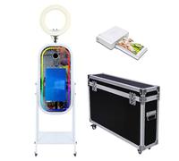 Máquina de cabina de fotos con espejo mágico con anillo de luz, pantalla táctil de 21.5 pulgadas, funda de vuelo de cabina de fotos, control de aplicación, luz RGB para eventos de fiesta de boda