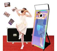 Máquina de cabina de fotos con espejo mágico con pantalla táctil interactiva, cabina de fotos DSLR selfie, mini PC integrado, luz RGB de software y funda de vuelo para eventos, alquiler de bodas