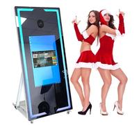 Máquina de cabina de fotos con espejo mágico con pantalla táctil, Win 10, 8 GB de RAM, 256 GB de almacenamiento, cabina de selfie portátil con funda de vuelo