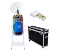Máquina de cabina de fotos con espejo mágico con paraguas de luz suave, pantalla táctil de 21.5 pulgadas, funda de vuelo de cabina de fotos, control de aplicación, luz RGB para eventos de fiesta de