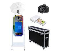Máquina de cabina de fotos con espejo mágico con paraguas de luz suave, pantalla táctil de 21.5 pulgadas, funda de vuelo para cabina de fotos, control de aplicación, luz RGB para eventos de fiesta de