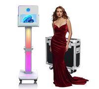 Máquina de cabina de fotos de 15.6 pulgadas con pantalla táctil portátil con luz RGB, cabina de fotos de espejo con funda de vuelo para eventos de fiesta de boda (máquina de fotomatón)
