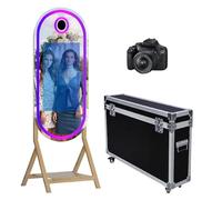 Máquina de cabina de fotos de espejo mágico de 55 pulgadas con pantalla táctil de 32 pulgadas, soporte de carcasa para selfies con marco RGB y funda de vuelo para eventos, alquiler de bodas, fiestas