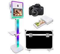 Máquina de cabina de fotos DSLR con funda de vuelo de 15.6 pulgadas con pantalla táctil para fiestas, bodas, eventos (blanco, 15.6 pulgadas + cámara + mini impresora)