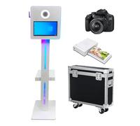 Máquina de cabina de fotos DSLR de 15.6 pulgadas con pantalla táctil portátil con funda de vuelo, cabina de fotos con luz RGB para eventos de fiesta de boda (blanco, máquina+cámara+mini impresora)