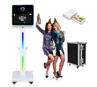 Máquina de cabina de fotos DSLR de 15.6 pulgadas con pantalla táctil portátil con funda de vuelo, cabina de fotos con espejo con luz RGB para eventos de fiesta de boda (Máquina + mini impresora)