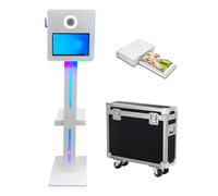 Máquina de cabina de fotos DSLR de 15.6 pulgadas con pantalla táctil portátil con funda de vuelo, cabina de fotos con luz RGB para eventos de fiesta de boda (blanco, máquina + mini impresora)