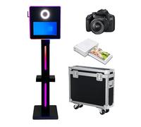 Máquina de cabina de fotos DSLR de 15.6 pulgadas con pantalla táctil portátil con funda de vuelo, cabina de fotos con luz RGB para eventos de fiesta de boda (negro, máquina+cámara+mini impresora)
