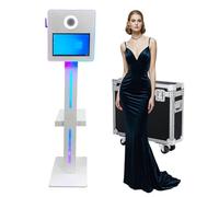 Máquina de cabina de fotos DSLR de 15.6 pulgadas para selfie portátil con visualización táctil con funda de vuelo, cabina de fotos con luz RGB para eventos de fiesta de boda (blanco, máquina de