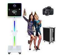 Máquina de cabina de fotos DSLR de 15.6 pulgadas para selfie portátil con visualización táctil con funda de vuelo, cabina de fotos con espejo con luz RGB para eventos de fiesta de boda