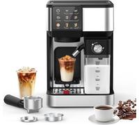 Máquina de café espresso, doble caldera, bomba de 20 bares, capuchino de un solo toque, cafetera con leche y espresso, con espumador de leche, tanque de agua de 2 litros, recipiente de leche de 700 ml