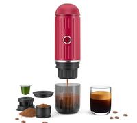 Máquina de café espresso portátil recargable eléctrica de 12V con calentador de un clic automático, compatible con cápsulas NS y café molido para camping, viajes y hogar (Rojo)