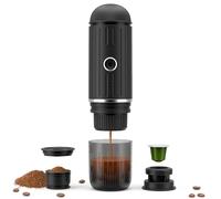 Máquina de café espresso portátil recargable eléctrica de 12V con calentador de un clic automático, compatible con cápsulas NS y café molido para camping, viajes y hogar (negro)