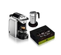 Máquina de café Nespresso Professional Zenius automática con Aeroccino4 (espumador de leche) y 100 cápsulas de café, ideal para oficinas pequeñas - Plata