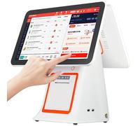Máquina de Caja Registradora Táctil de Doble Pantalla de 15.6 Pulgadas, Plegable Multiángulo, 8g + 128 GB Monitor de Caja Registradora con Tableta Móvil para Quiosco, Restaurante, Bar,White