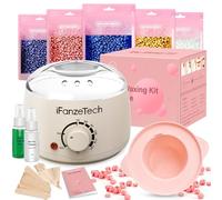 Maquina de Cera Caliente para Depilar Cera Depilatoria - iFanzeTech Calentador de Cera Caliente 500g 30 Espátulas para Todo Tipo Cabello, Cejas, Facial, Bikini, Corporal por Hombre y Mujer Blanco
