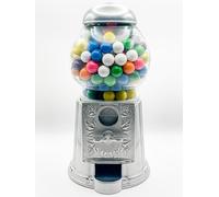 Máquina de chicles de metal y vidrio de tamaño mediano de 11 pulgadas, color plateado
