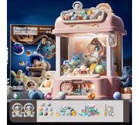 Maquina De Chuches para Niños con Control Remoto , Maquina Miniatura De Garras con 8 Planetas,2 Muñecos Panda,25 Muñecos,20 Gashapons Regalo para Niños Y Niñas De 8 Años ,Pink