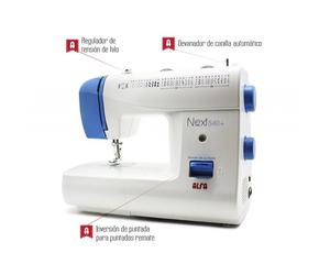 Máquina de coser Alfa 34 puntadas Ojal automático Brazo libre Prensatelas metálico Luz LED