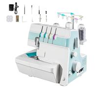Máquina de coser overlock de alta resistencia, remalladora de puntada de recubrimiento con capacidad para 2-3-4 puntadas, luz LED, distancia entre agujas ajustable de 1-4 mm y rejilla retráctil